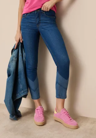 Arizona 7/8-Jeans ARIZONA, Damen, Gr. 34, N-Gr, blau used, Denim/Jeans, Obermaterial: 81% Baumwolle, 17% Polyester, 2% Elasthan, kontrastfarbene Details, slim