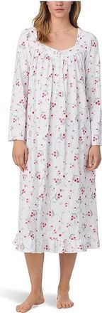 Eileen West Cotton Peached Jersey 48 Long Long Sleeve Nightgown Womens Clothing White Ground Viney Floral : SM