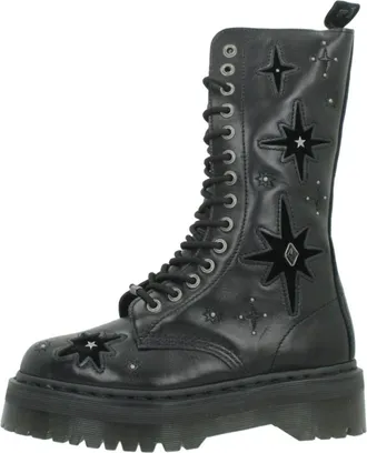 Dr. Martens 14-Eye Leren & Fluwelen Veterlaarzen - Dames - Schoenen - Zwart - Maat: 37 EU Leer