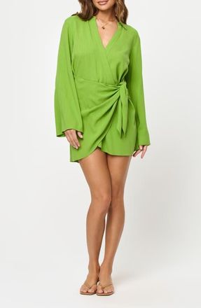 L*Space Las Palmas Long Sleeve Cover-Up Wrap Dress in Verdant at Nordstrom, Size X-Small