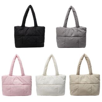 Generic Pufei Women Puffer Quilted Tote Bag Solid Color Hobo Bag for Daily Use (Black)