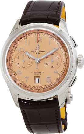 Breitling Premier B01 Chronograph 42 Automatic Chronometer Salmon Dial Mens Watch AB0145331K1P1
