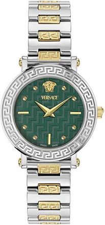 Versace Greca Sphere Petite Bracelet Watch, 30mm in Green/Two Tone at Nordstrom