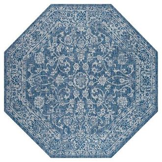Jonathan Y Designs Tela Bohemian Textured Weave Floral Octagon Indoor/Outdoor Area Rug in Navy/gray at Nordstrom, Size 5Ft 0In X 5Ft 0In