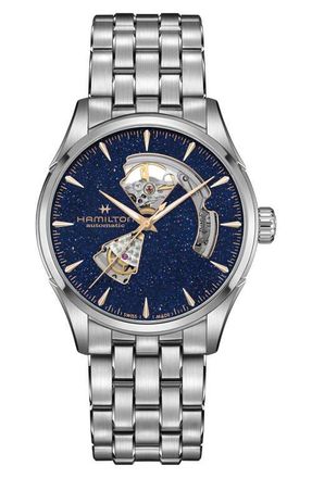 Hamilton Jazzmaster Open Heart Automatic Bracelet Watch, 42mm in Blue at Nordstrom