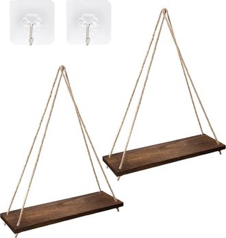 OEM Juego De 2 Estantes De Pared Colgantes De Madera De Estilo Bohemio Para Sala De Estar, Dormitorio, Ba&ntilde;o Y Cocina (marr&oacute;n Oscuro)