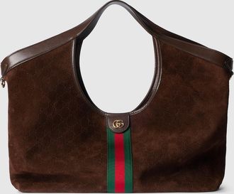Gucci Giglio Large Tote Bag, Brown, Suede
