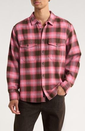 Vans Bixby Ombre Check Cotton Flannel Button-Up Shirt in Coal Brown/pink Dawn at Nordstrom, Size Medium