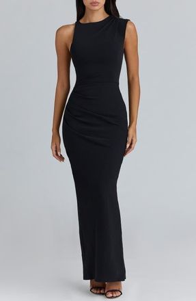 House of CB Keoni Asymmetric Neck Gown in Black at Nordstrom, Size X-Small