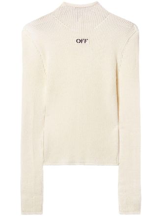 Off-white intarsia-knit logo top - Neutrals