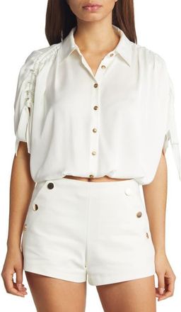 Ramy Brook Jacinta Crop Short Sleeve Button-Up Shirt in Ivory at Nordstrom, Size Large