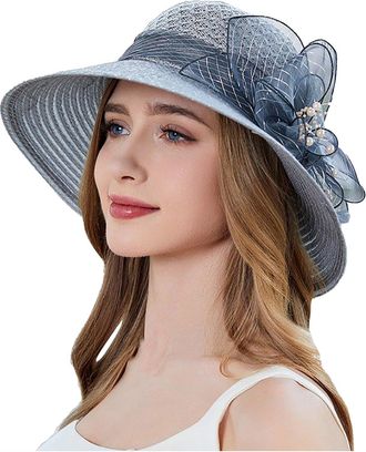 Generic Lace Sun Hat Women Fascinators Wide Brim Wedding Bowler Hats Cap Breathable Bucket Hats Sun Protection for Church Tea Party Wedding Hats