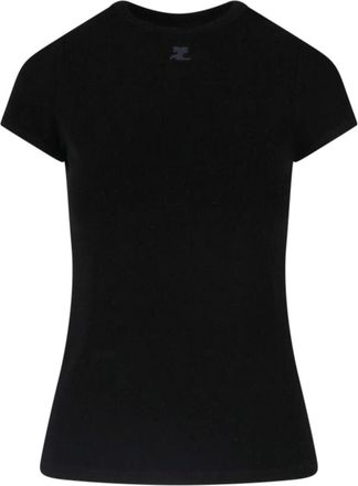 Courr&egrave;ges Black Baby Spongy Embroidered Viscose T-Shirt