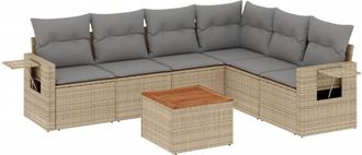 vidaXL Juego De Sof&aacute;s Jard&iacute;n Con Cojines Beige Mezcla 7 Pzas Rat&aacute;n Pe Vidaxl