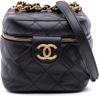 Chanel Pre-owned Womens Vanity Case Quilted Crossbody Bag - Black Leather - One Size