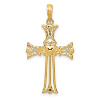 Diamond2Deal 14k Yellow Gold Claddagh Cross Pendant