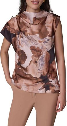 DKNY Printed High Neck Sleeveless Top in Camel Mult at Nordstrom, Size X-Small