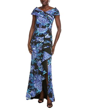 Tadashi Shoji Leticia Floral Waterfall Flounce Gown