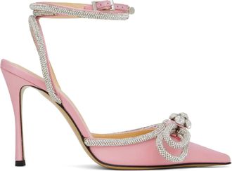Mach & Mach Double Bow Crystal Embellished Pink Satin Pumps Size 38