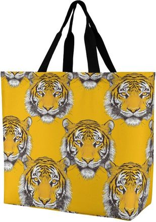 Generic Yellow Tigers Reusable Shopping Bags Large Capacity Grocery Bag Heavy Duty Tote for Women 40x40x16cm