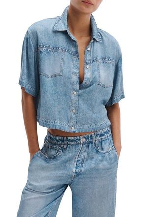 Rag & Bone rb Miramar Slink Lounge Abby Trompe LOeil Faux Denim Crop Button-Up Shirt in Muray at Nordstrom, Size X-Small