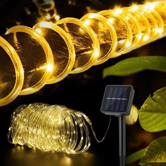 OEM L&aacute;mpara De Cuerda Solar, 12 M, 100 Led, 8 Modos De Luz, Resistente Al Agua Ip65, Iluminaci&oacute;n Ambiental Blanca C&aacute;lida, Jard&iacute;n, Valla Y Camping