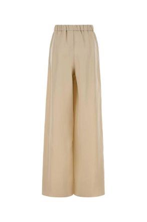Max Mara Womens Sand Linen Blend Wide-Leg Moro Pant Beige Exterior: Silk Pantaloni