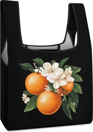 Generic Fruit Orange Flower Shopping Bag Reusable Grocery Tote Bag Foldable Handbag for Travel Picnic