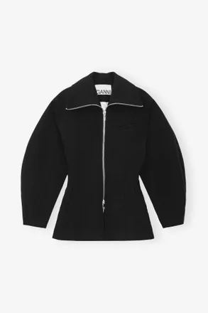 Ganni Black Bonded Crepe Curve Sleeve Jacket - Size 10/12