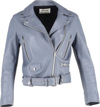 Acne Studios Zipped Biker Jacket in Blue Leather
