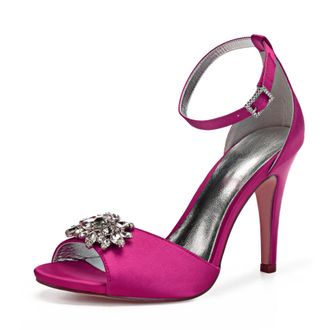 Generic Wedding Shoes Womens Heels Bridal Ankle Strap Open Toe Heels Stiletto High Heeled Sandals for Prom, Party, Daily Wear 10.5Cm,Rose red,3 UK
