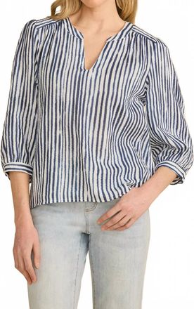 FDJ Pop Over Three Quarter Sleeves Top In Navy/white