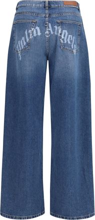 Palm Angels Wide-Leg Back Logo Jeans - Blue