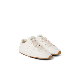 Miu Miu Plume Nappa Leather Sneakers, Woman, Ivory, Size 34,5