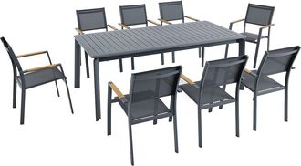 Vente-Unique Comedor de jard&iacute;n de aluminio: Mesa extensible L.205/286.5 cm y 8 sillones apilables - Antracita - MACILA de MYLIA