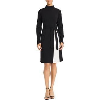 Maggy London Long Sleeve Turtleneck Contrast Dress in Black at Nordstrom Rack, Size 14