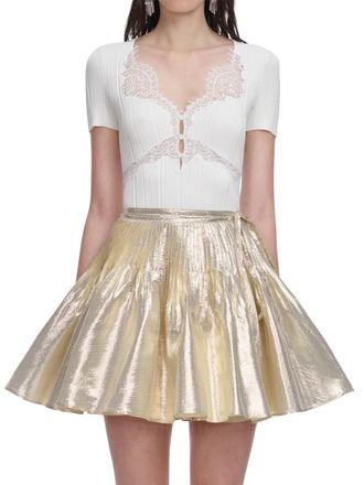 Self Portrait Knit Top with Delicate Lace Trim