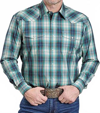 Roper Amarillo Snap Closure Western Plaid Shirt In Blue