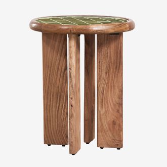 Sklum Mesa Auxiliar Redonda &Oslash;40 Cm En Azulejos Y Madera De Acacia Aitana Sklum