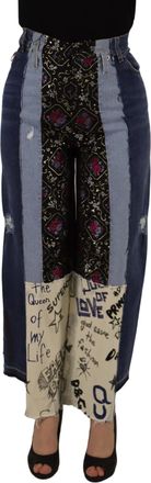 Dolce & Gabbana Womens Multicolor Patchwork Dg Fashion Wide Leg Denim Pant Cotton