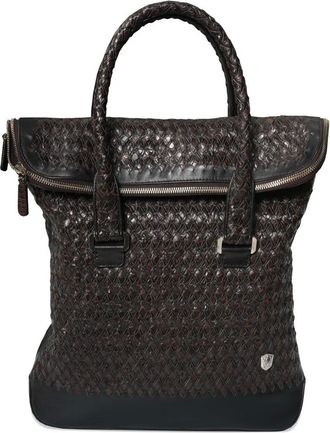 Lardini Tardini woven calfskin leather tote bag - women - Grained Calf Leather/Alligator Leather - One Size - Brown