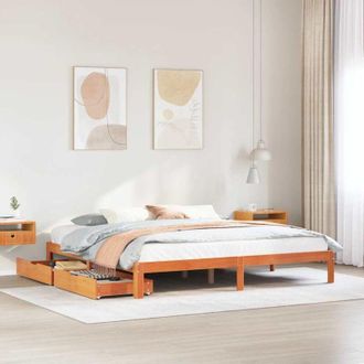 vidaXL Estructura De Cama Cajones Madera Pino Marr&oacute;n Cera 180x200 Cm Vidaxl