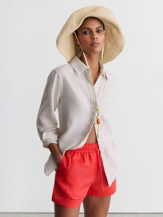Reiss Coral Linen Ladder-embroidery Shorts, 16