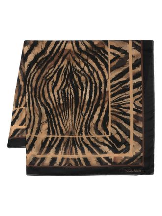 Roberto Cavalli tiger-print silk scarf - Brown