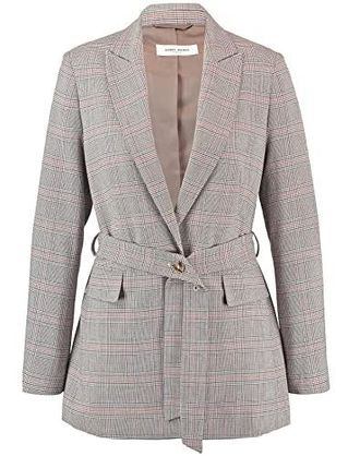 Gerry Weber Damen Karierter Blazer gekn&ouml;pfte Armschlitze, Langarm Blazer Langarm gef&uuml;ttert Blazer kariert Blau Karo 36