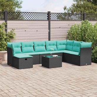 vidaXL Vidaxl Set De Sof&aacute;s De Jard&iacute;n Con Cojines 9 Pzas Rat&aacute;n Sint&eacute;tico Negro