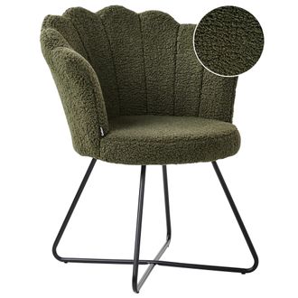 Beliani Beliani - Silla Sin Reposabrazos Asiento Redondo Estructura Met&aacute;lica Respaldo Concha Dise&ntilde;o Vintage Tapicer&iacute;a Boucl&eacute; Verde Oscuro Lovelock