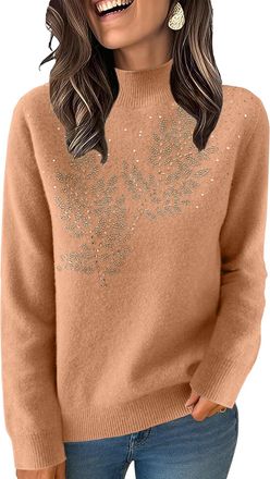 Generic Womens Sequin Turtleneck Knitted Jumpers Long Sleeve Plush Sparkle Pullover for Winter Holiday Parties Glitter Ladies Sweater for Women UK Tunic Top W