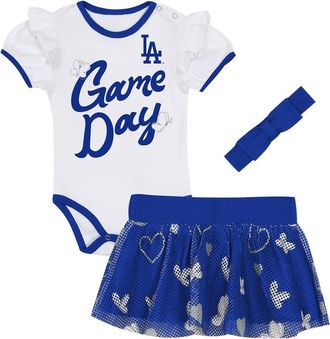 Outerstuff Girls Infant Outerstuff Los Angeles Dodgers Bodysuit, Headband & Skirt Set in White at Nordstrom, Size 24M