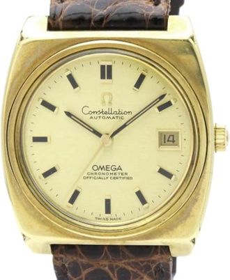 Omega Pre-owned Constellation 166.063 Polshorloge - Heren - Vintage Horloges - Geel - ONE Size - Leer - Vintage